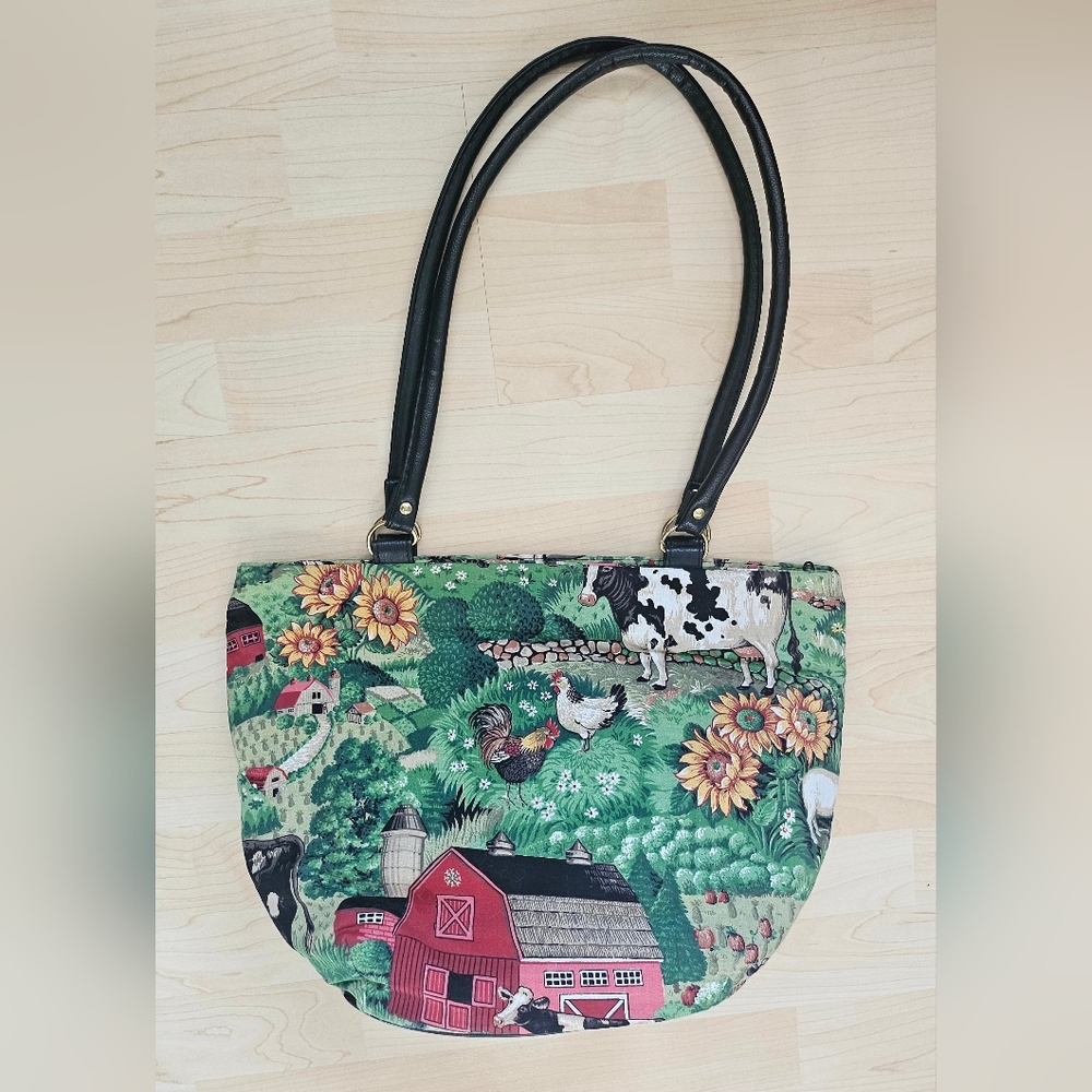 Kitchy Barnyard Scene With Cows and Sunflowers Graphic Shoulder Bag